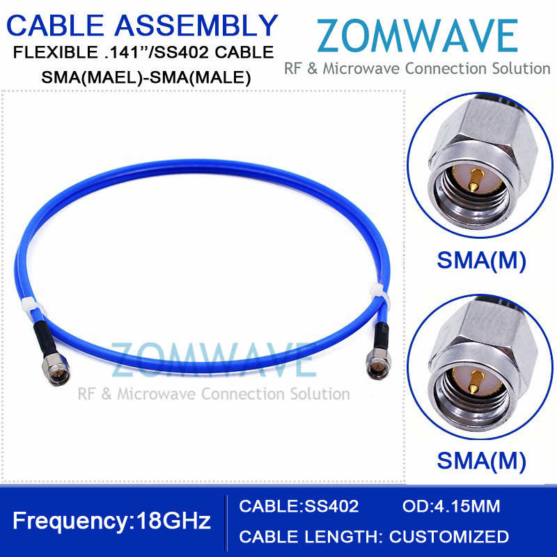 SMA Male to SMA Male,Stainless Steel Connector, Flexible .141''/SS402 Cable, 18G