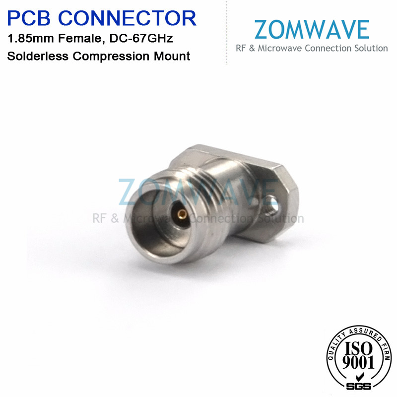 1.85mm Female Solderless PCB Compression Flange Mount Connector, 2 Hole , 67GHz