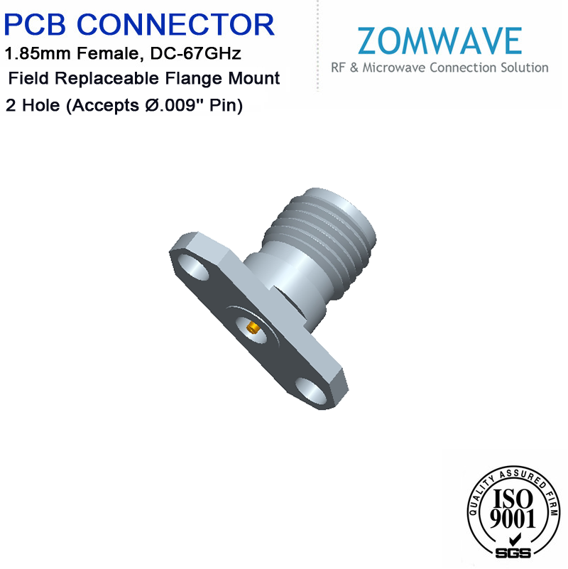 1.85mm Female Field Replaceable Flange Mount Connector, 2 Hole (Accepts Ø.009)