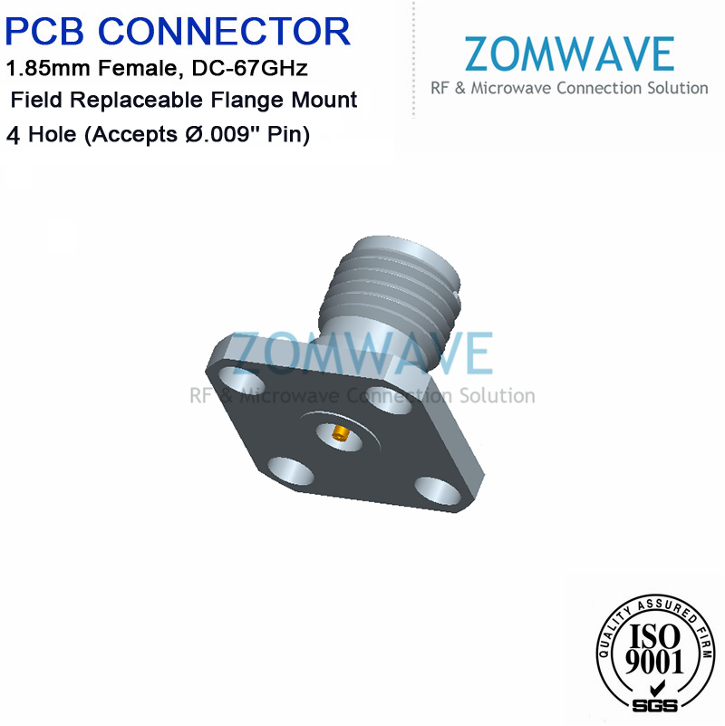 1.85mm Female Field Replaceable Flange Mount Connector, 4 Hole  (Accepts Ø.009)