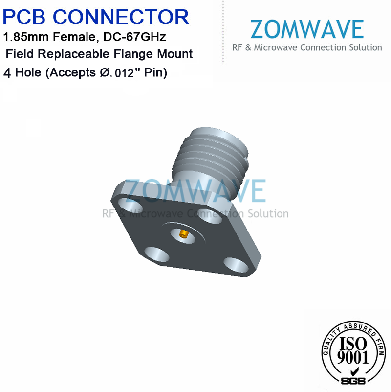 1.85mm Female Field Replaceable Flange Mount Connector, 4 Hole  (Accepts Ø.012)