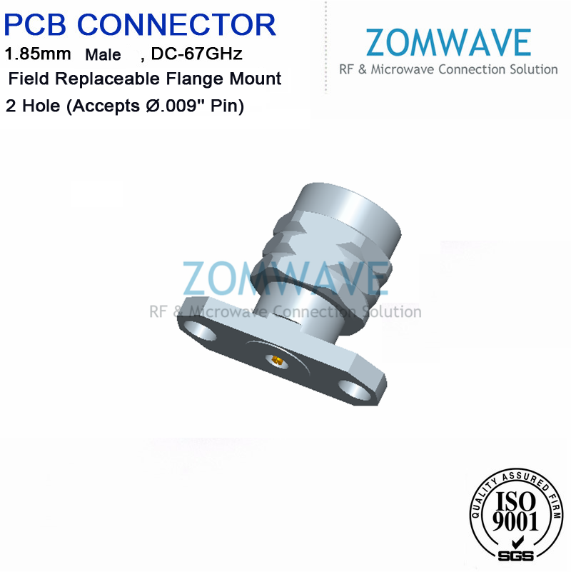 1.85mm Male Field Replaceable Flange Mount Connector, 2 Hole (Accepts Ø.009'' )