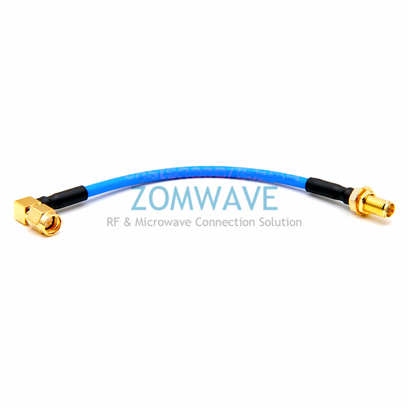 SMA Male Right Angle to SMA Female Bulkhead, Formable .141''RG402 Cable, 12GHz