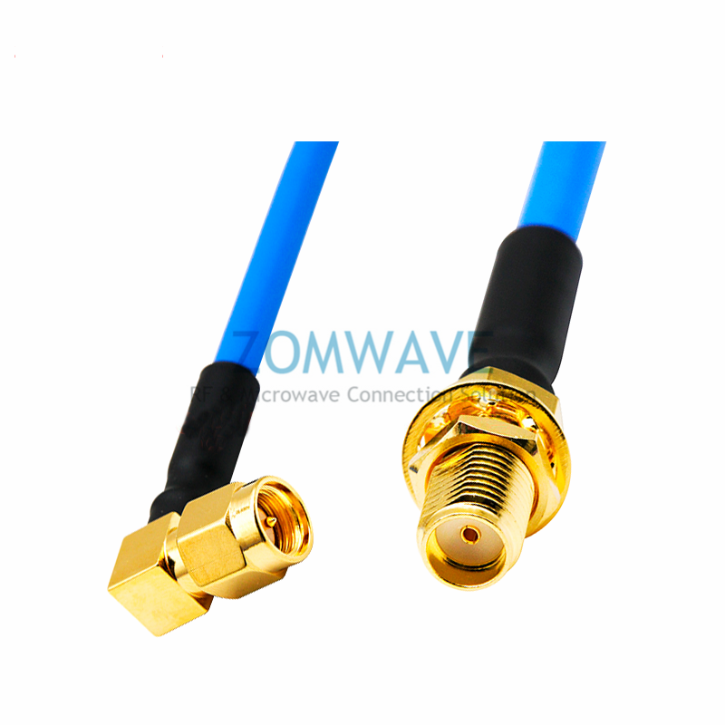 SMA Male Right Angle to SMA Female Bulkhead, Formable .141''RG402 Cable, 12GHz