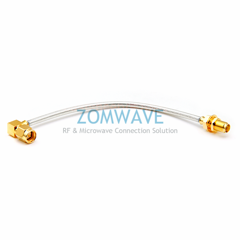  SMA Male RA to SMA Female Bulkhead, Formable .141''RG402 Cable no jacket, 12GHZ