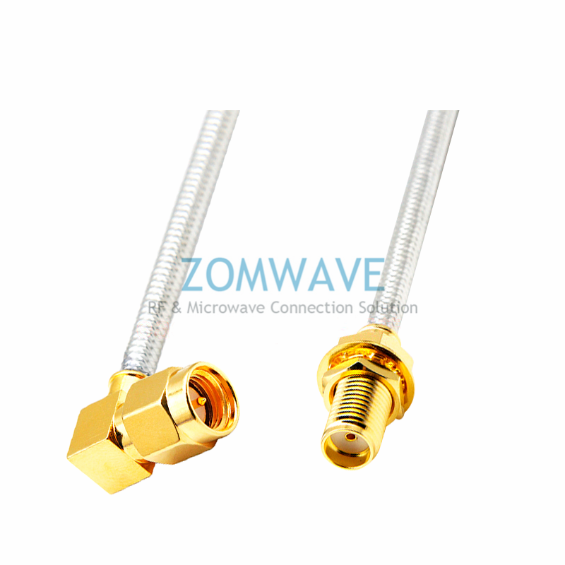  SMA Male RA to SMA Female Bulkhead, Formable .141''RG402 Cable no jacket, 12GHZ