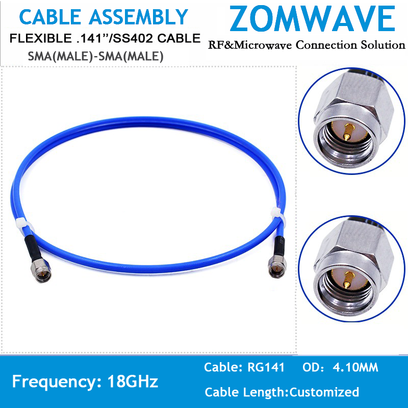 SMA Male to SMA Male,Stainless Steel Connector, Flexible .141''/SS402 Cable, 18G