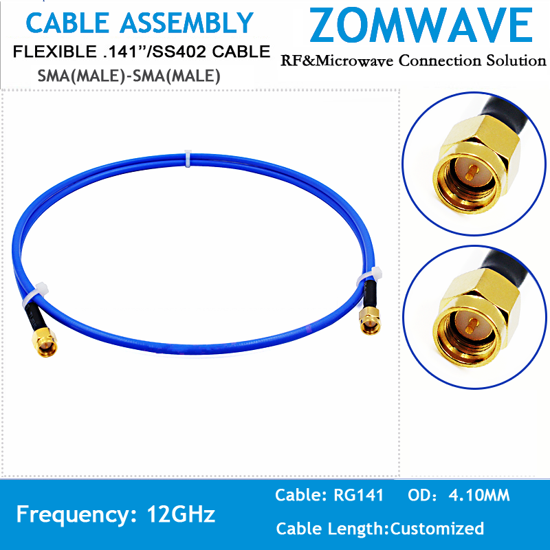 SMA Male to SMA Male, Flexible .141''SS402 Coaxial Cable, 18GHz