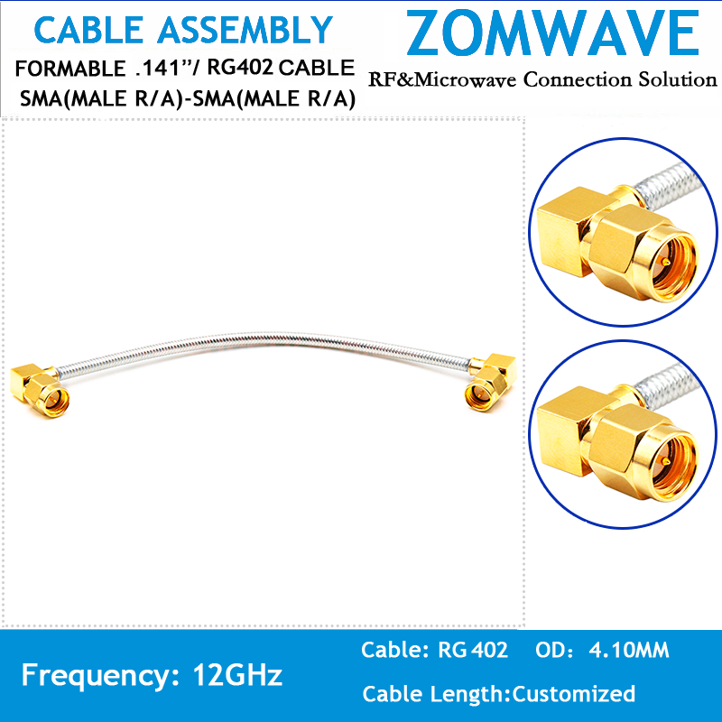 SMA Male RA to SMA Male RA,Formable.141''RG402 Cable no jacket, 12G