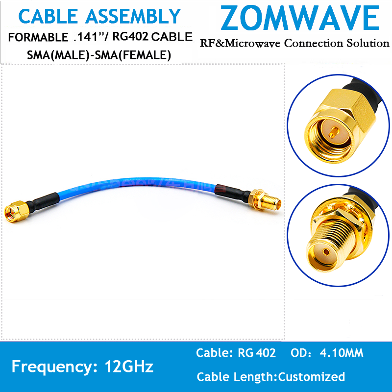 SMA Male to SMA Female Bulkhead, Formable .141''RG402 Cable, 12GHz