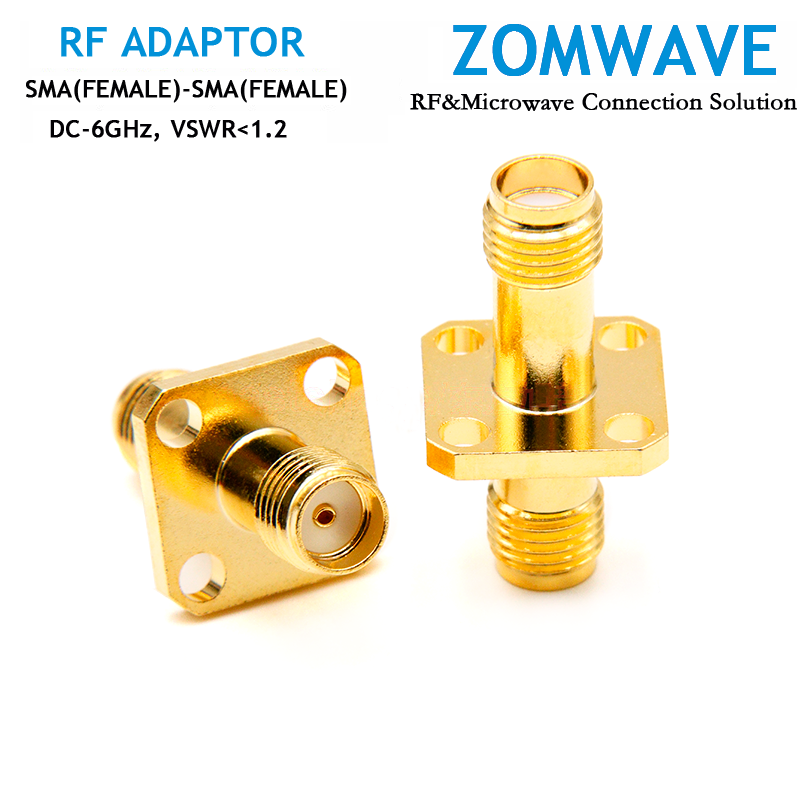 SMA Female to SMA Female Adapter, 4-hole Flange, 6GHz