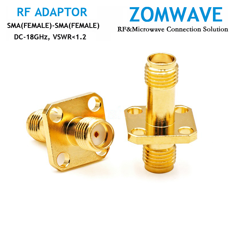 SMA Female to SMA Female Adapter, 4-hole Flange, 18GHz