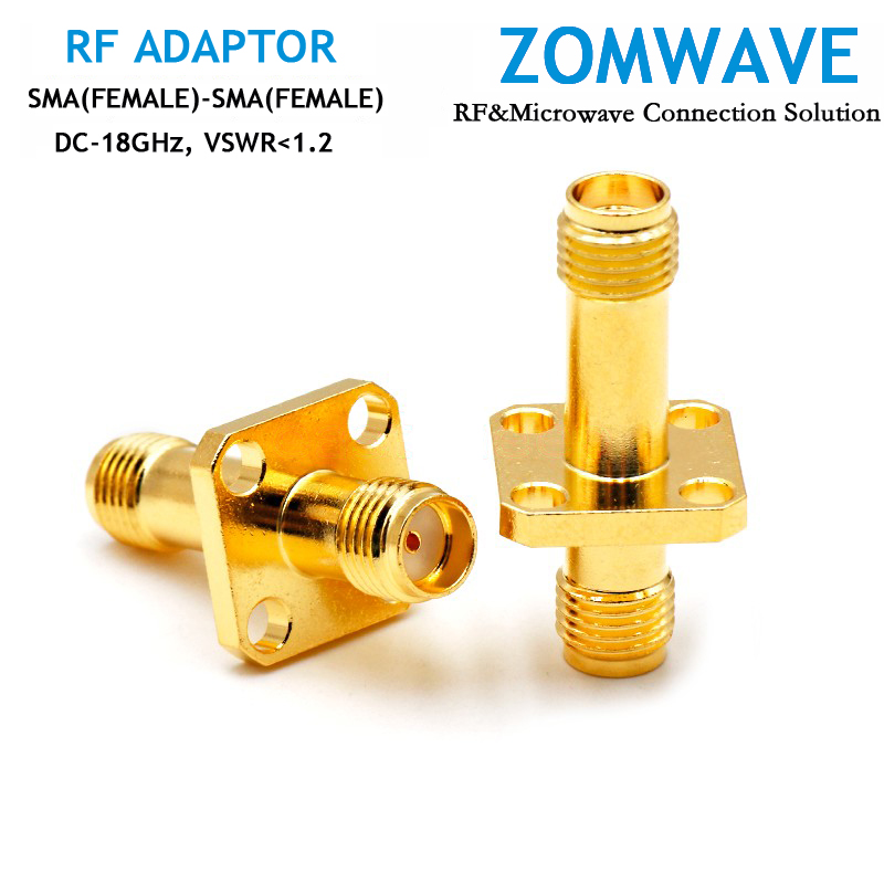 SMA Female to SMA Female Adapter, 4-hole Flange, 26.5mm Length, 18GHz