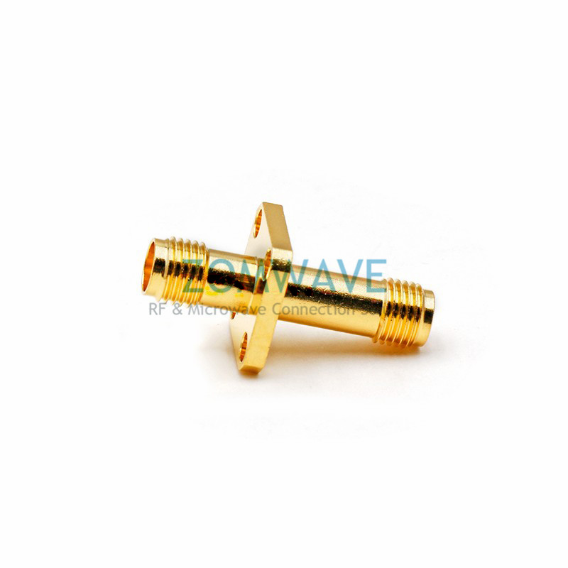 SMA Female to SMA Female Adapter, 4-hole Flange, 26.5mm Length, 18GHz