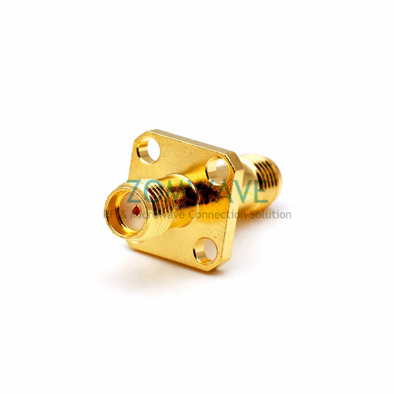 SMA Female to SMA Female Adapter, 4-hole Flange, 26.5mm Length, 18GHz