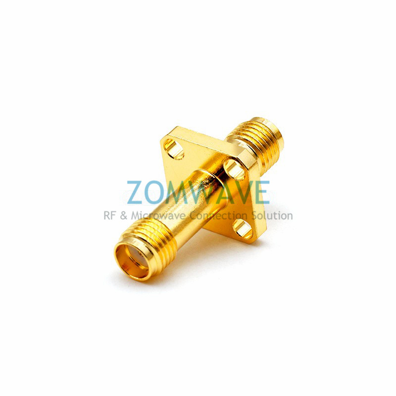 SMA Female to SMA Female Adapter, 4-hole Flange, 26.5mm Length, 18GHz