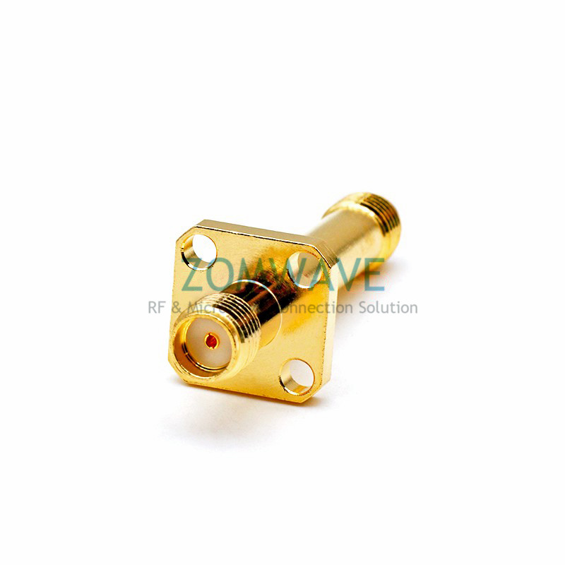 SMA Female to SMA Female Adapter, 4-hole Flange, 39.6mm Length, 18GHz