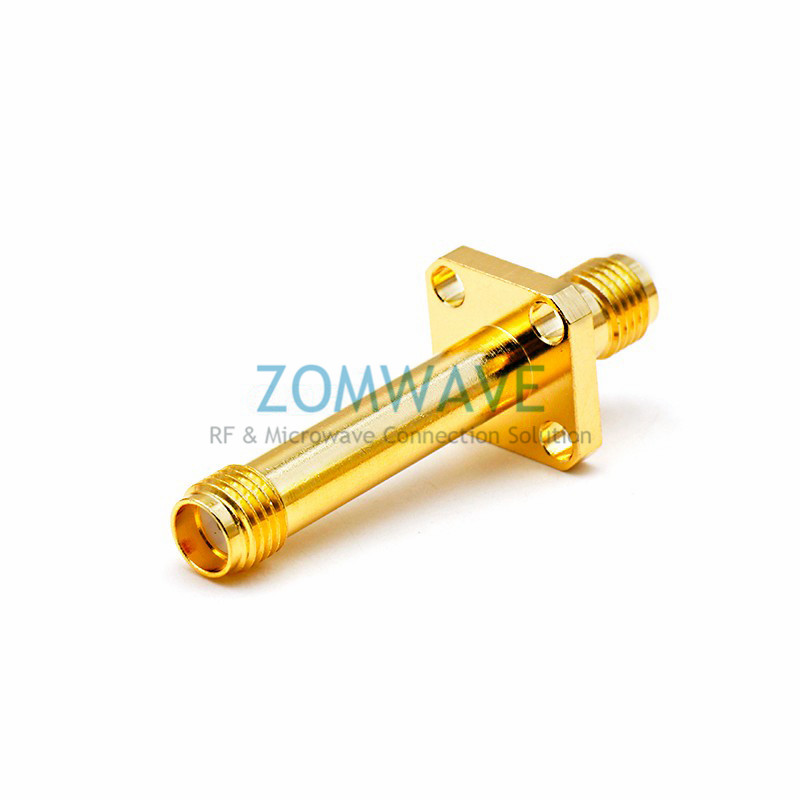 SMA Female to SMA Female Adapter, 4-hole Flange, 39.6mm Length, 18GHz