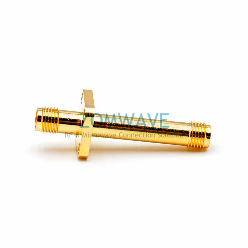 SMA Female to SMA Female Adapter, 4-hole Flange, 39.6mm Length, 18GHz