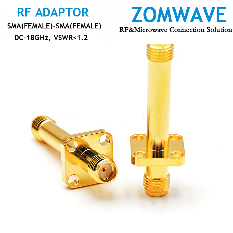 SMA Female to SMA Female Adapter, 4-hole Flange, 39.6mm Length, 18GHz