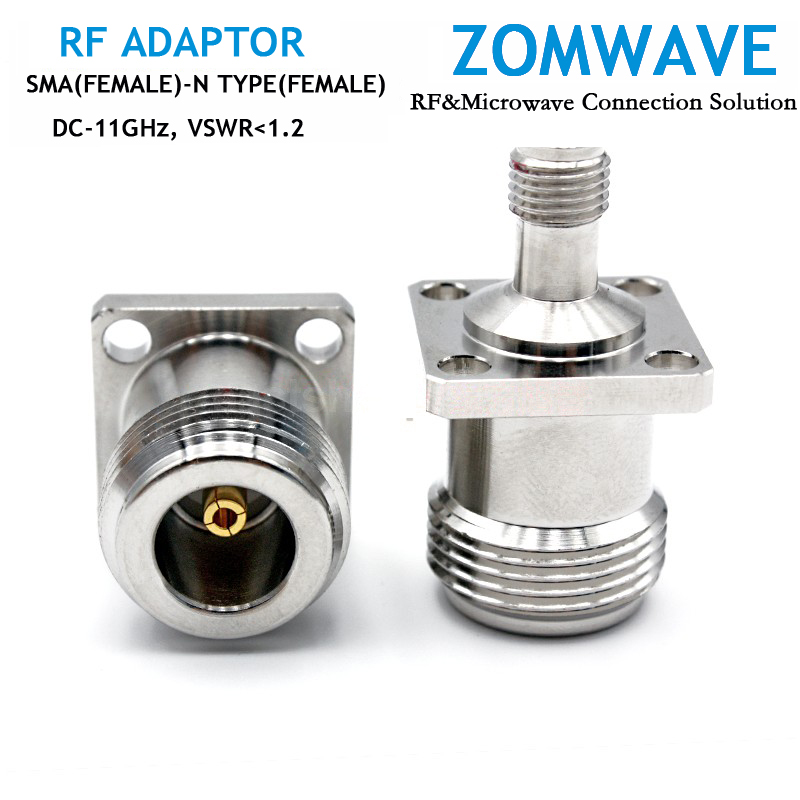 SMA Female to N Type Female Adapter,Small 4 Hole Flange, 11GHz