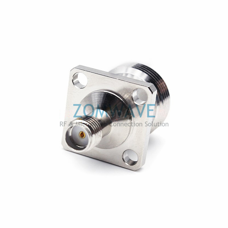 SMA Female to N Type Female Adapter,Small 4 Hole Flange, 11GHz