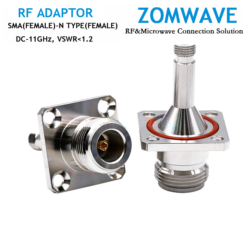 SMA Female to N Type Female Adapter, 4 Hole Flange, Extended Version Connecto