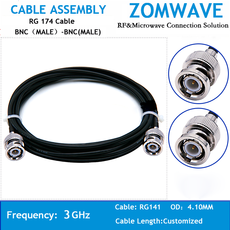 BNC Male to BNC Male, RG174 Cable, 3GHz