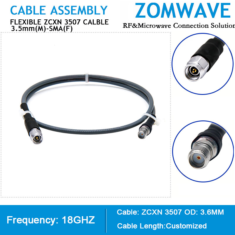 3.5mm Male to SMA Female, Flexible ZCXN 3507 Cable, 18GHz