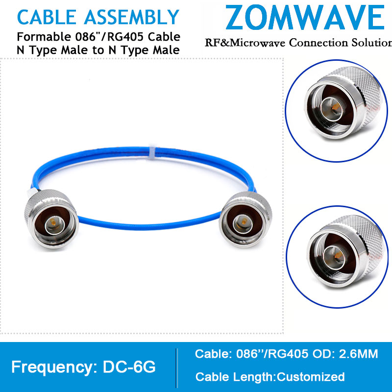 N Type Male to N Type Male, Formable .086 /RG405 Cable, 6GHz