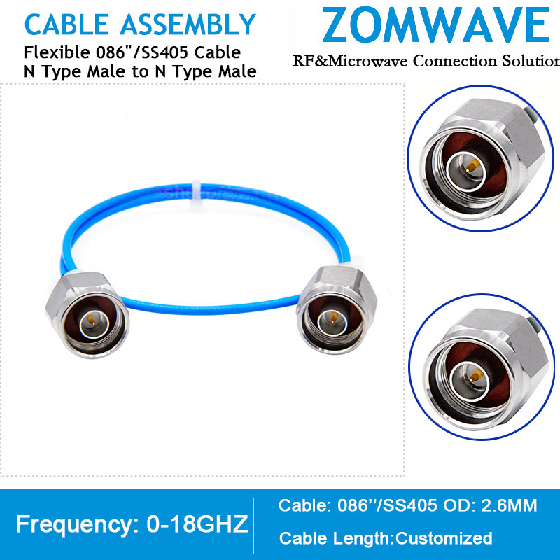 N Type Male to N Type Male, Flexible .086''/SS405 Cable, 18GHz