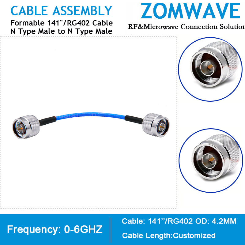 N Type Male to N Type Male, Formable .141''/RG402 Cable, 6GHz