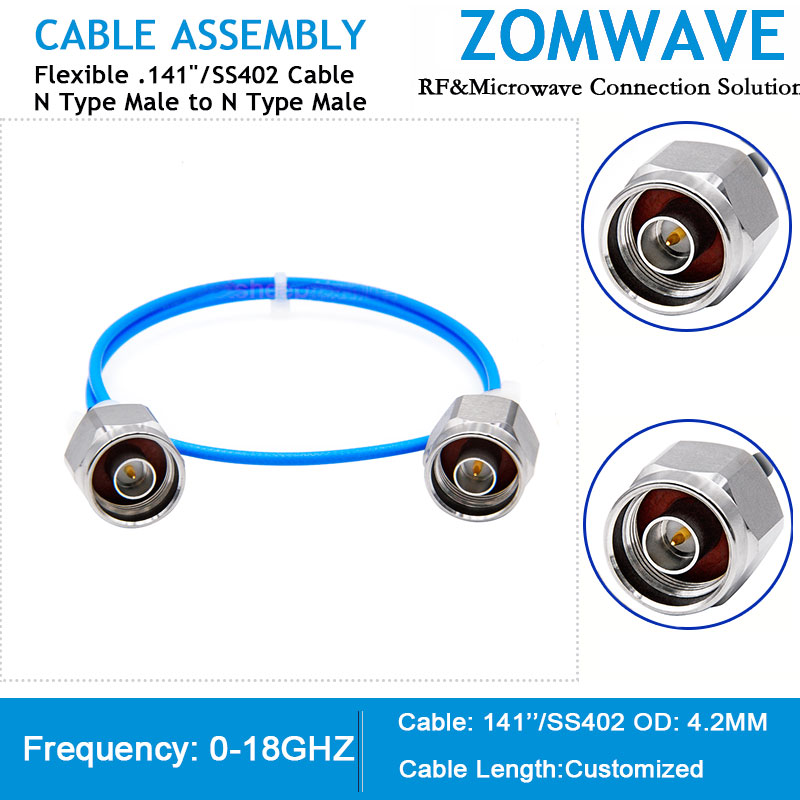 N Type Male to N Type Male, Flexible .141''/SS402 Cable, 18GHz