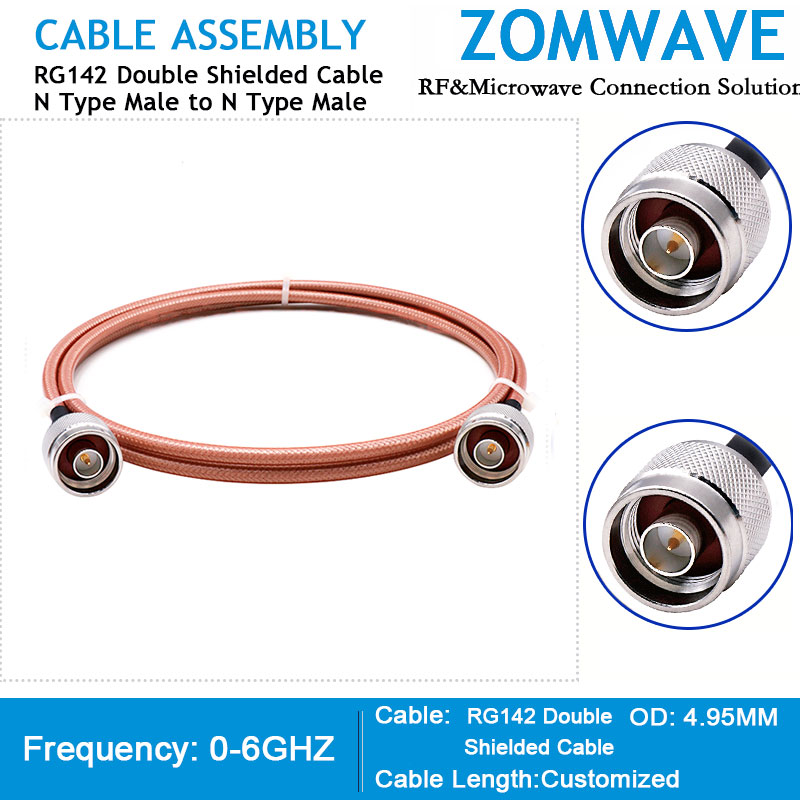 N Type Male to N Type Male, RG142 Double Shielded Cable, 6GHz