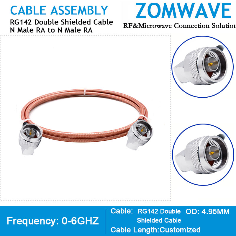 N Male Right Angle to N Male Right Angle, RG142 Double Shielded Cable,6GHZ