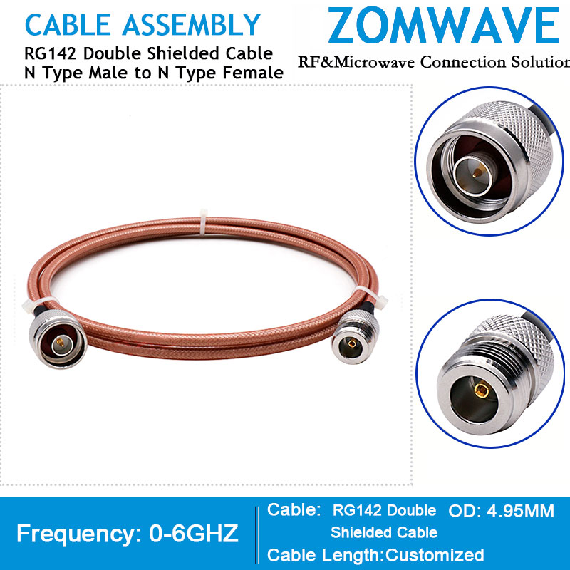 N Type Male to N Type Female, RG142 Double Shielded Cable, 6GHz