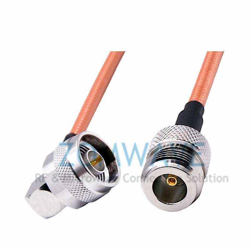 N Type Male Right Angle to N Type Female, RG142 Double Shielded Cable, 6GHz