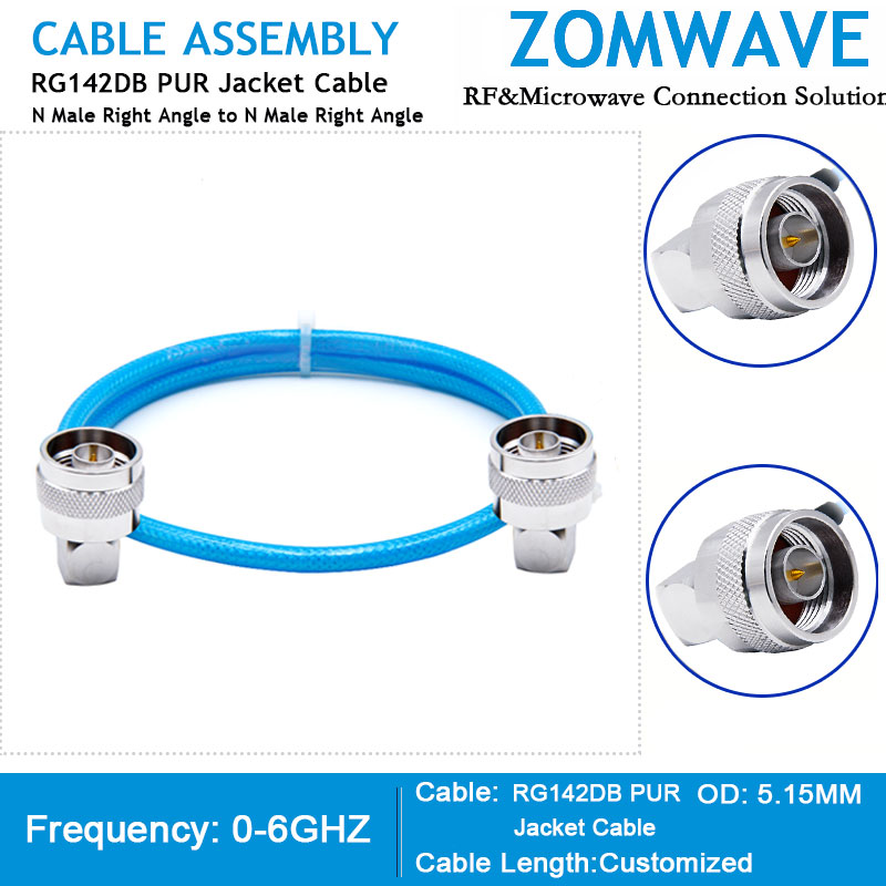 N Type Male Right Angle to N Type Male Right Angle,RG142DB PUR Jacket Cable,6GHZ