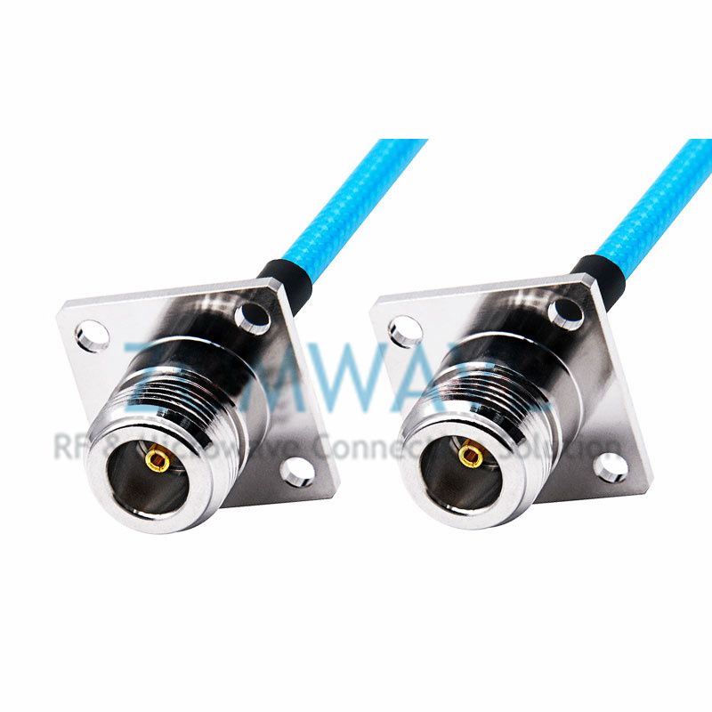 N Female 4-hole Flange to N Female 4-hole Flange, RG142DB PUR Jacket Cable, 6GHZ