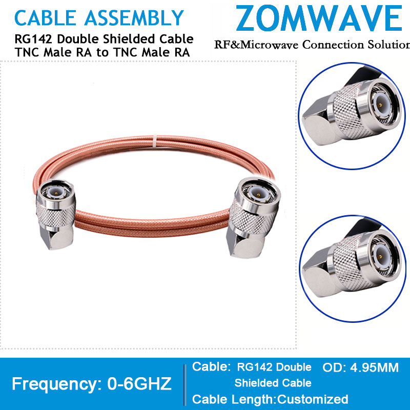 TNC Male Right Angle to TNC  Male Right Angle, RG142 Double Shielded Cable, 6GHz