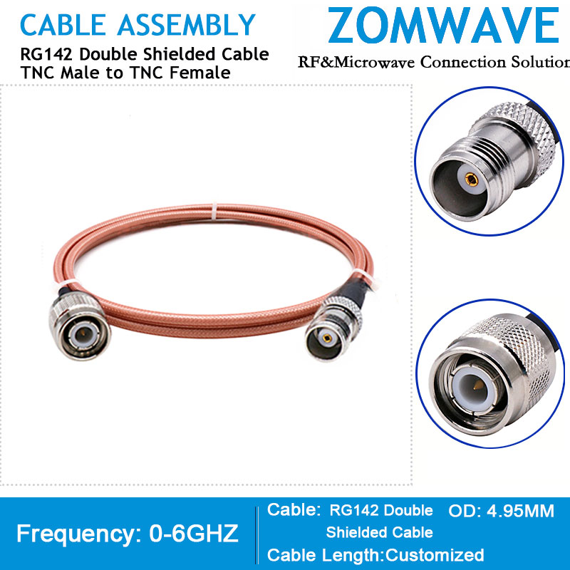 TNC Male to TNC Female, RG142 Double Shielded Cable, 6GHz