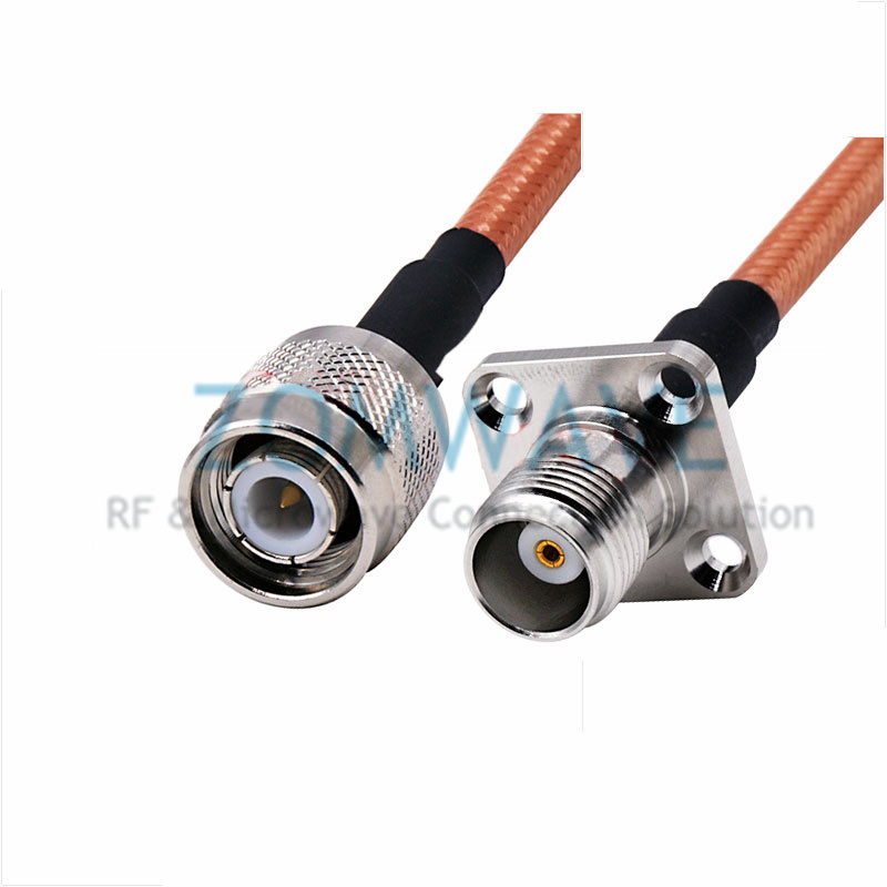 TNC Male to TNC Female 4-hole Flange, RG142 Double Shielded Cable, 6GHz