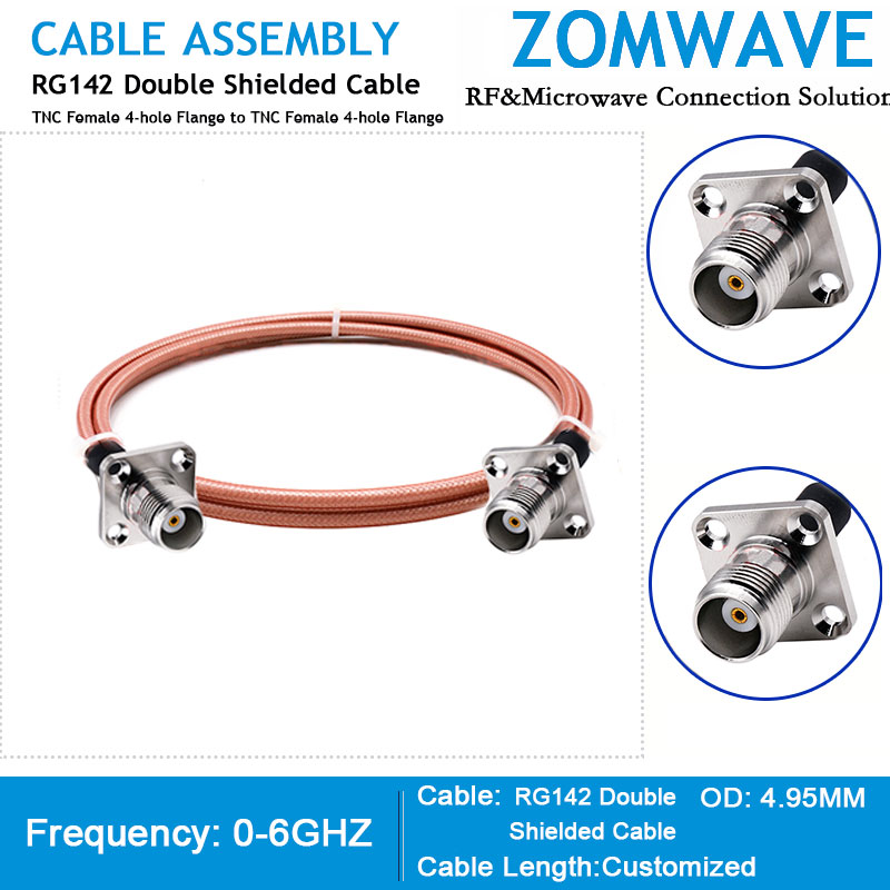 TNC(F) 4-hole Flange to TNC (F) 4-hole Flange,RG142 Double Shielded Cable, 6GHZ