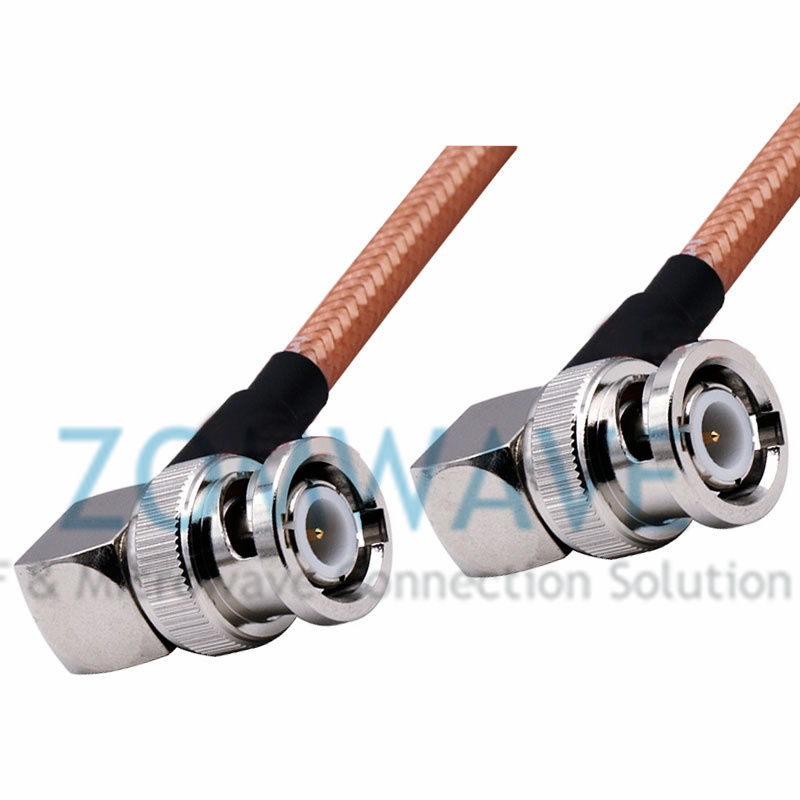 BNC Male Right Angle to BNC Male Right Angle, RG142 Double Shielded Cable, 4GHz