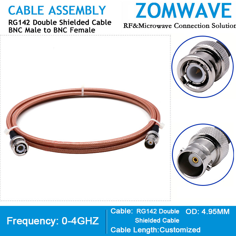 BNC Male to BNC Female, RG142 Double Shielded Cable, 4GHz