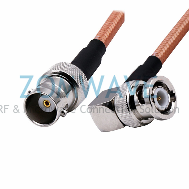 BNC Male Right Angle to BNC Female, RG142 Double Shielded Cable, 4GHz