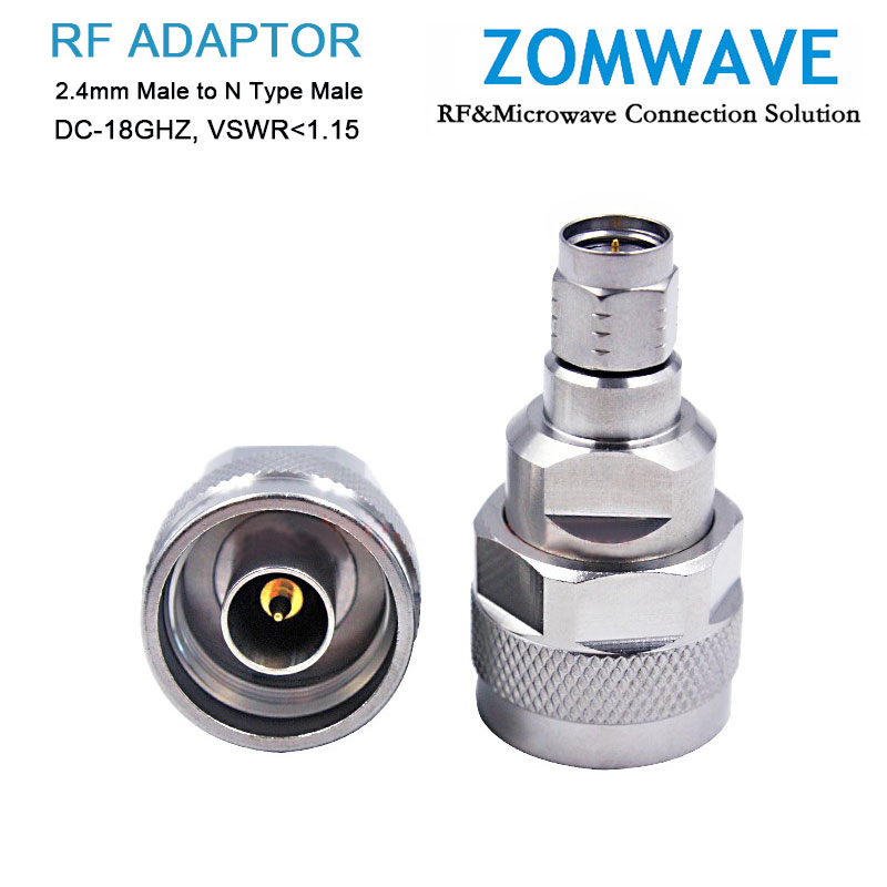 2.4mm Male to N Type Male Stainless Steel Adapter, 18GHz