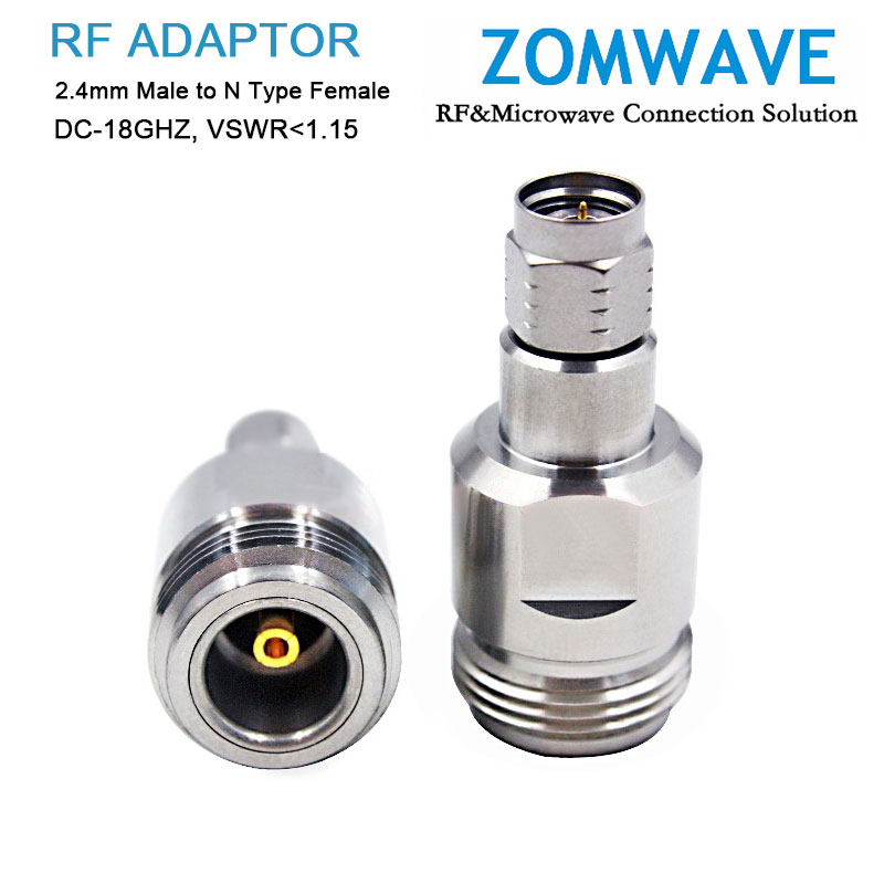 2.4mm Male to N Type Female Stainless Steel Adapter, 18GHz