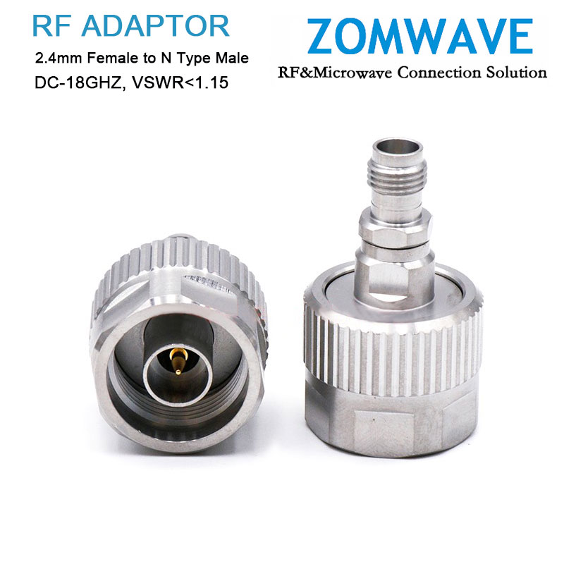 2.4mm Female to N Type Male Stainless Steel Adapter, 18GHz