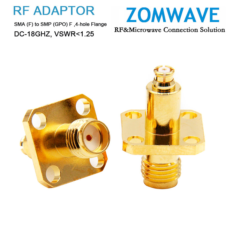 SMA Female to SMP (GPO) Female Adapter, 4-hole Flange, 18GHz